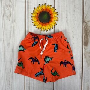 Hanna Andersson Boys Swim Trunks Orange Dinosaur Print Swimsuit Shorts Size 2T